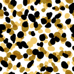 Animal seamless pattern, leopard skin vector background, black and brown chaotic spots, with brush texture