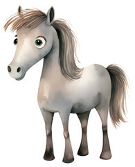 Obraz na płótnie Canvas Watercolor illustration of a cute cartoon horse, pony. Cute animals. Transparent background, png