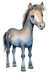 Watercolor illustration of a cute cartoon horse, pony. Cute animals. Transparent background, png