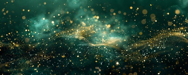 Sparkling green and gold glitter, abstract background
