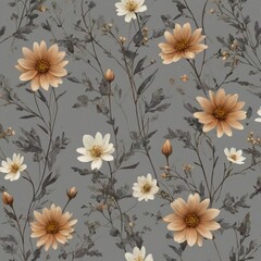 "Subdued and earthy-toned flowers evoke a sense of calm, elegance, and minimalism against a serene gray backdrop."