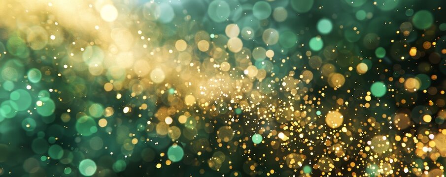 Sparkling green and gold glitter, abstract background