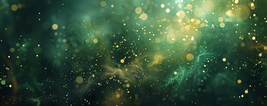 Sparkling green and gold glitter, abstract background