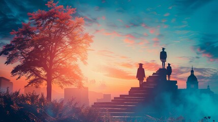 Educational Success and Career Achievement Concept Scene learning, growth, and professional accomplishments. The setting conveys a balance between academic pursuits and the professional world