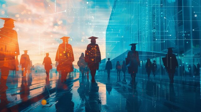 Educational Success and Career Achievement Concept Scene learning, growth, and professional accomplishments. The setting conveys a balance between academic pursuits and the professional world