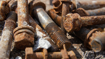 old rustry screw,nuts and bolt with vintage style
