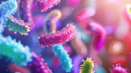 Closeup macro image of viruses, bacteria and organic tissues. Abstract background. Healthcare, hygiene and personal care concept. AI-generated.