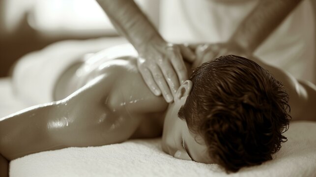 Monochrome Image of a Back Massage at Spa