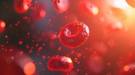 Closeup macro image of red blood cells and organic tissues. Leukocytes and erythrocytes in veins and arteries. Abstract background. Healthcare, hygiene and personal care concept. AI-generated.