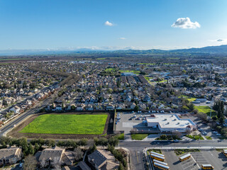 Drone photos over vacant land in a community in a community in northern California. Green space...