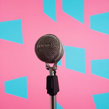 The content of a logo must include CYPM and a microphone pattern. The elements must be related to pop music. The color tone is expected to be blue and pink. AI generate.