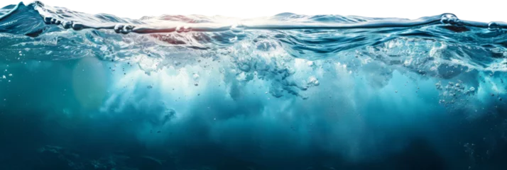 Poster water wave underwater blue ocean. wide panorama background. © CreativeCreations