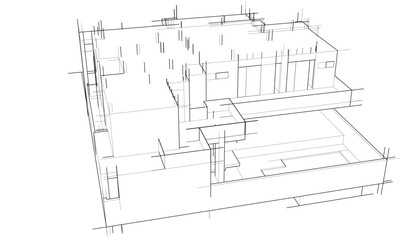 house building sketch architecture 3d illustration