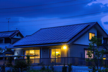 Modern Eco-Friendly Solar Powered Home during a night