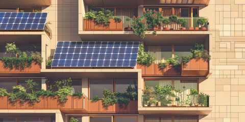 Sustainable Urban Living with Solar Panels on Modern Apartment Balconies