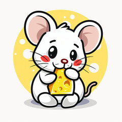 Simple icon flat icon of a mouse eating cheese, cartoon, animal, mouse, vector, illustration, cute, art, character, dog, pet, fun, love, cheese, isolated, funny, happy, toy, rodent, white, rat, baby