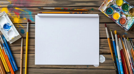 Blank art page with brushes and pencils