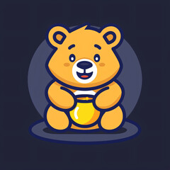Simple icon flat icon of a smiling bear with honey pot, bear, teddy, animal, cartoon, toy, vector, baby, illustration, love, brown, fun, isolated, teddy bear, mammal, child, icon, cute, heart, smile, 