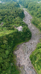 Fototapeta na wymiar aerial view of sand and stone mining on the slopes of Mount Merapi in Sleman Regency, Yogyakarta