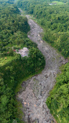 Fototapeta na wymiar aerial view of sand and stone mining on the slopes of Mount Merapi in Sleman Regency, Yogyakarta