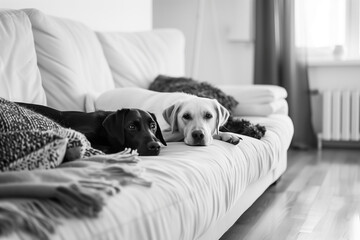 Black and white photo of dogs