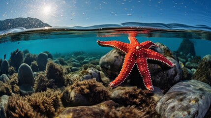 Starfish and sponge of the Mediterranean Sea. - obrazy, fototapety, plakaty