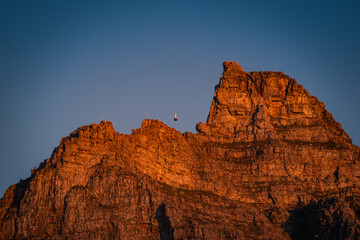 Cable car un the sunset lights in Cape Town, South Africa