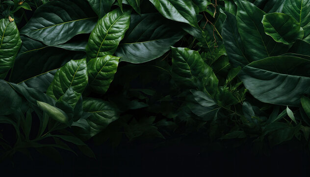  A dark and moody image of lush green leaves with a golden logo in the bottom right corner
