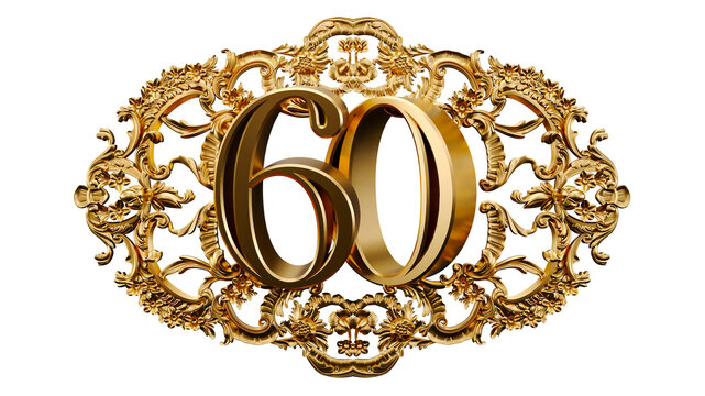 golden number sixty in the center of Decorative golden vintage frames, number 60