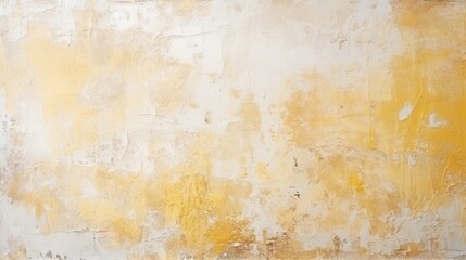 White and golden messy wall stucco texture background. Decorative wall paint