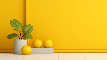 Yellow background, yellow backdrop, scene, yellow color mood tone. 3d rendering wallpaper studio set