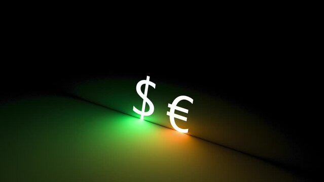 Glowing USD and EUR symbol. Abstract EURO and DOLLAR icons. Animation,3D render