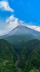 aerial view of Mount Merapi is the most active volcano in Indonesia located in the central part of Java Island in Sleman Regency, Yogyakarta