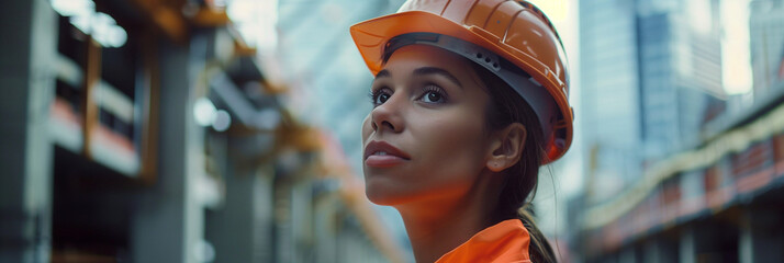 Reflective Female Engineer Assessing Construction Site 