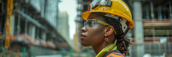 Focused Female Engineer Evaluating Construction Progress