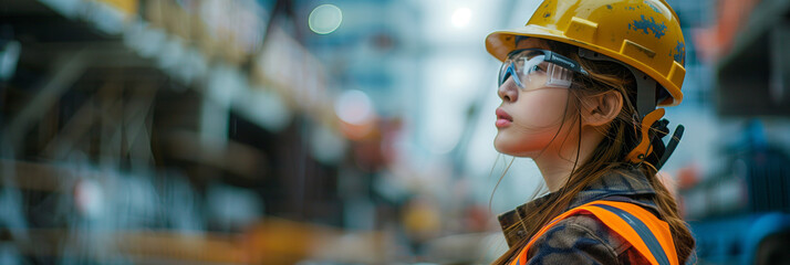 Observant Female Engineer Surveying Construction Site
