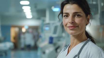 Fototapeta premium Portrait of a Smiling Professional Nurse in Modern Hospital Ward