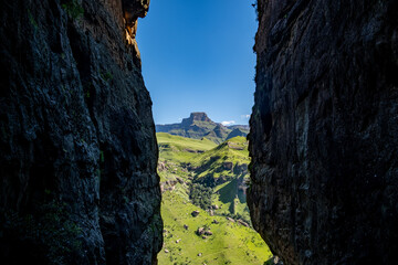 View from a crack going up to Gudu Falls in Drakensberg, South Africa