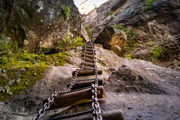 Chain ladder going up to Gudu Falls in Drakensberg, South Africa