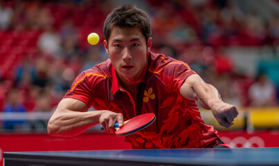 Professional table tennis player close-up action photo