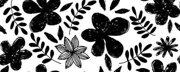 Seamless pattern modern abstract flowers chamomile.