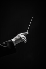 A man's hand holding a conductor's wand