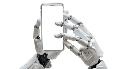 artificial intelligence generating videos, robotic hand with a cell phone isolated, OpenAI, Sora