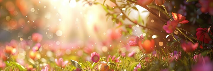 Spring equinox seasonal concept with plants in bloom - obrazy, fototapety, plakaty