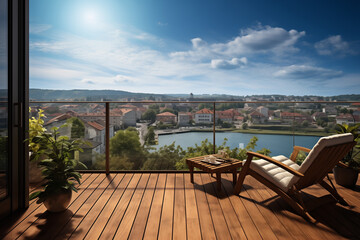 A terrace with a beautiful view. A background with a beautiful landscape. A town of the sea