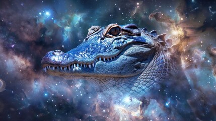 alligator fantasy galaxy art - obrazy, fototapety, plakaty