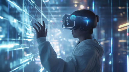 Innovative VR warehouse management with the application of future virtual reality technology. Intelligent technology concept for automated logistical control, generative ai