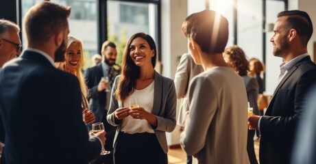 Professionals forging connections at a business networking event	 - obrazy, fototapety, plakaty