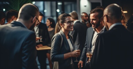 Professionals forging connections at a business networking event	 - obrazy, fototapety, plakaty