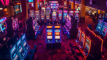 Un alignement de machines à sous dans un casino.